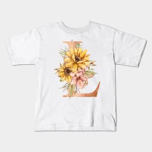 Watercolor sunflower bouquet wedding monogram letter L gift Kids T-Shirt